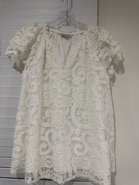 Nanette Lepore Cream Lace Flutter Sleeve Top